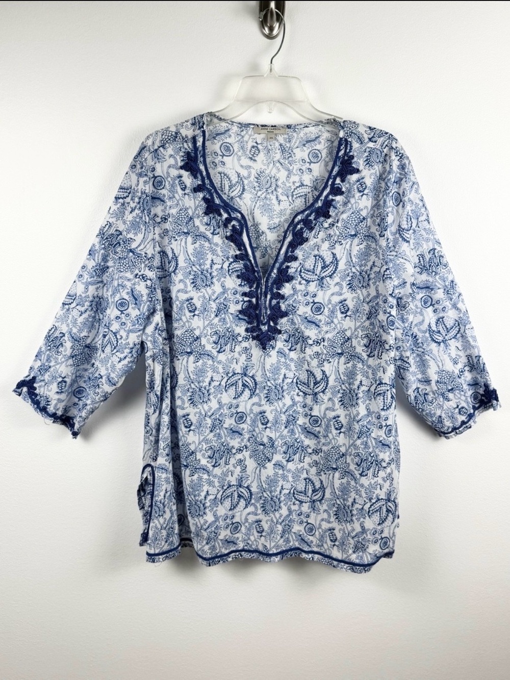 Anne Carson Blue Paisley Cotton Tunic size 2X - Picture 2 of 16